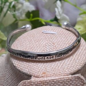 Silver-Tone Inspirational Cuff Bracelet with Pearl End Caps